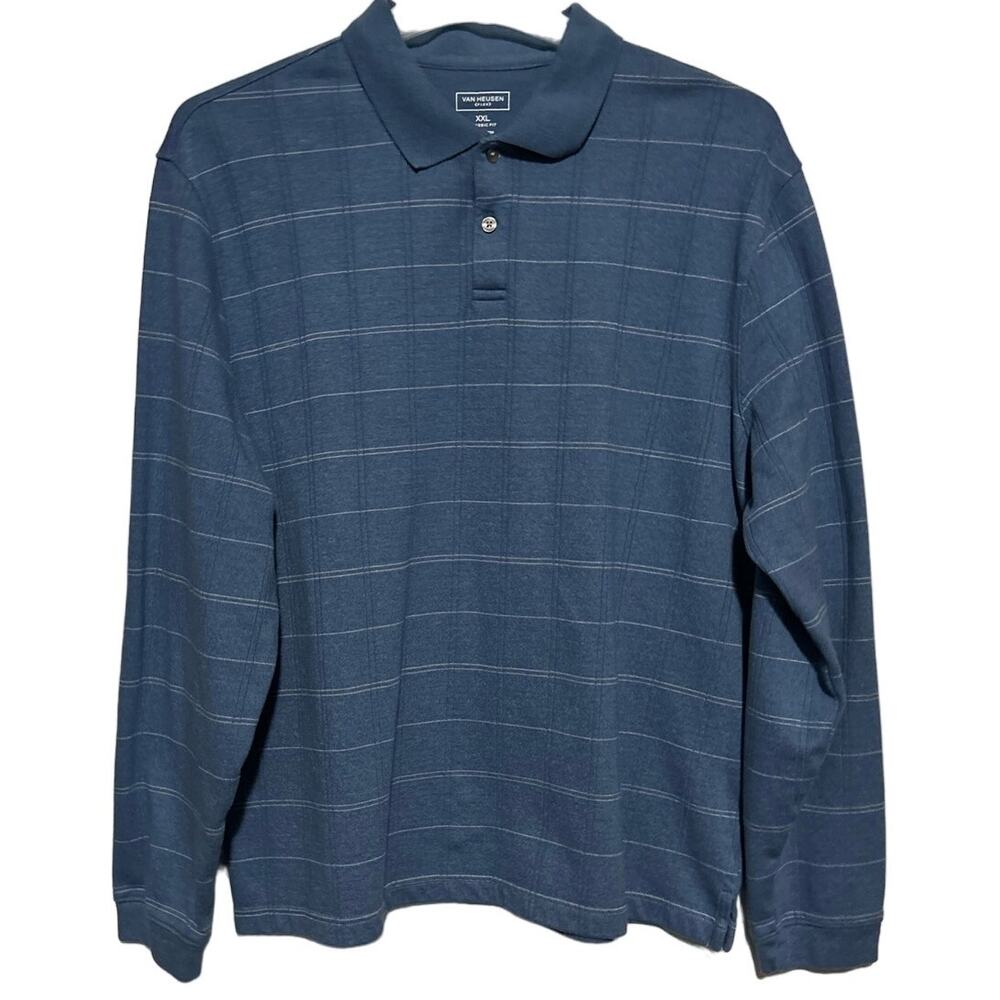 Van Heusen Flex Classic Fit Blue Stripe Long Sleeve Quarter Button Polo Size XXL